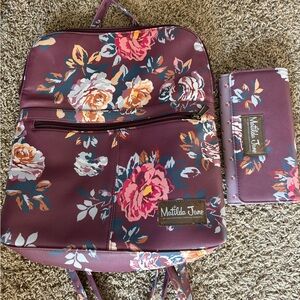Matilda Jane Floral Backpack and Wallet - Burgundy and Pink
